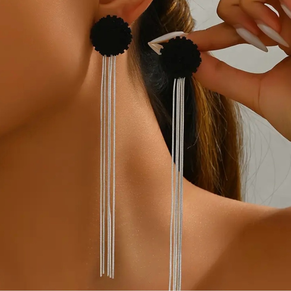Black and Silver Tassel Earrings